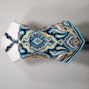 Beach Inc Teal Yellow White & Blue Paisley  Handkerchief Hem Halter Top Sz. M